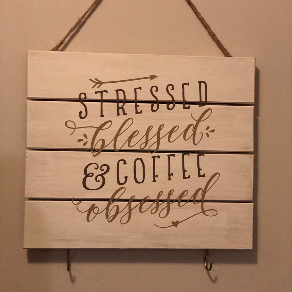 Coffee Theme Wall Board With Hooks - Picture 2 of 3
